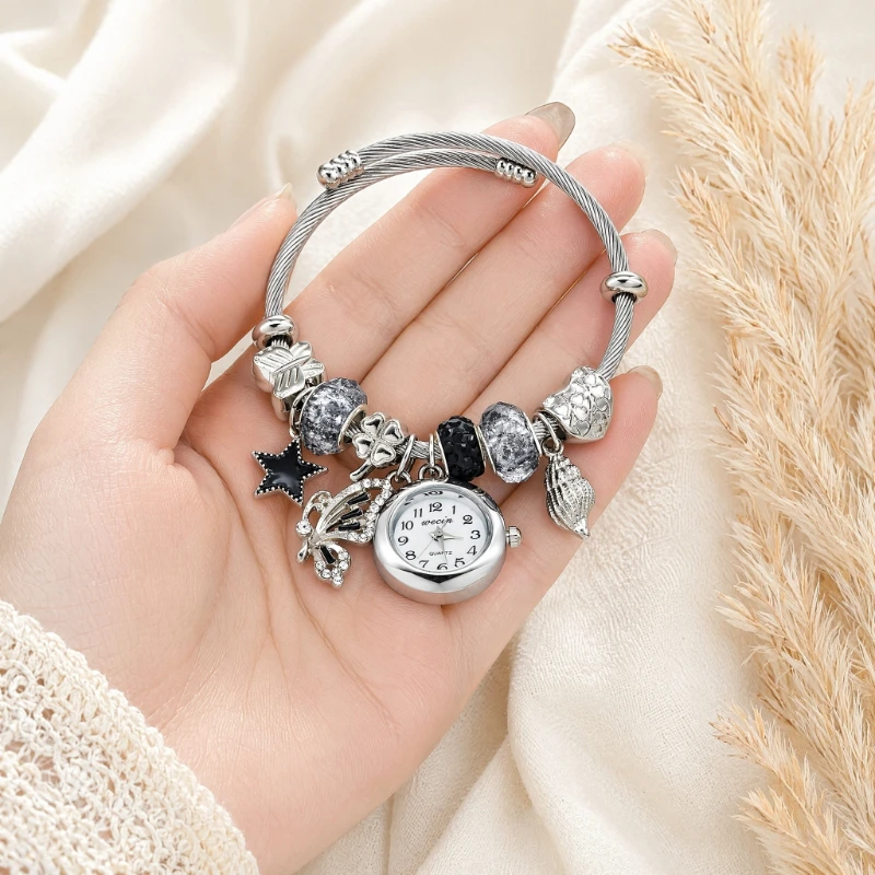 Women's Charm Bracelet Watch Stainless Steel Bangle Wristwatches for Woman Fashion Ladies Watch Quartz Clock Gift for Girls