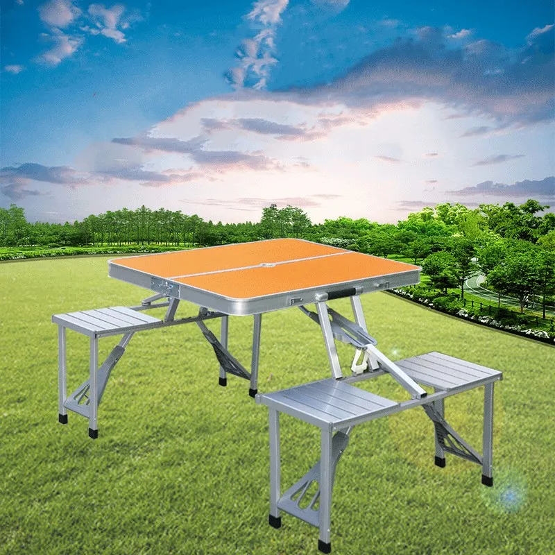 Outdoor Camping Folding Table And Chair One Table Four Chairs Aluminum Alloy Connected Simple Portable Folding Picnic Table