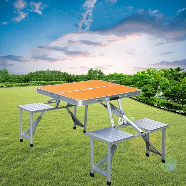 Foldable outdoor table and shops chairs