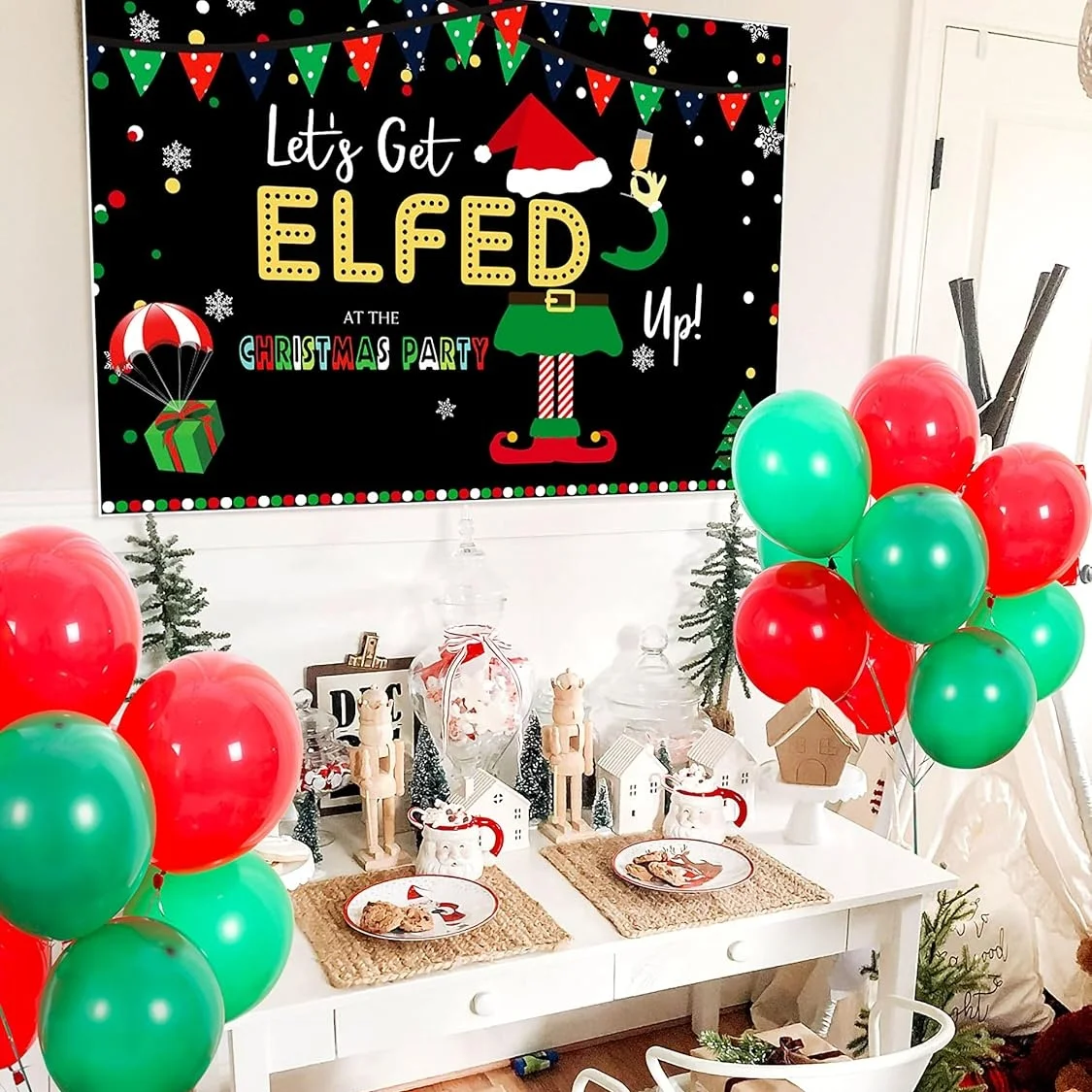 LaVenty Lets Get Elfed Up Backdrop Lets Get Elfed Up Balloons Lets Get Elfed Up Decoration Elf Party Decoration