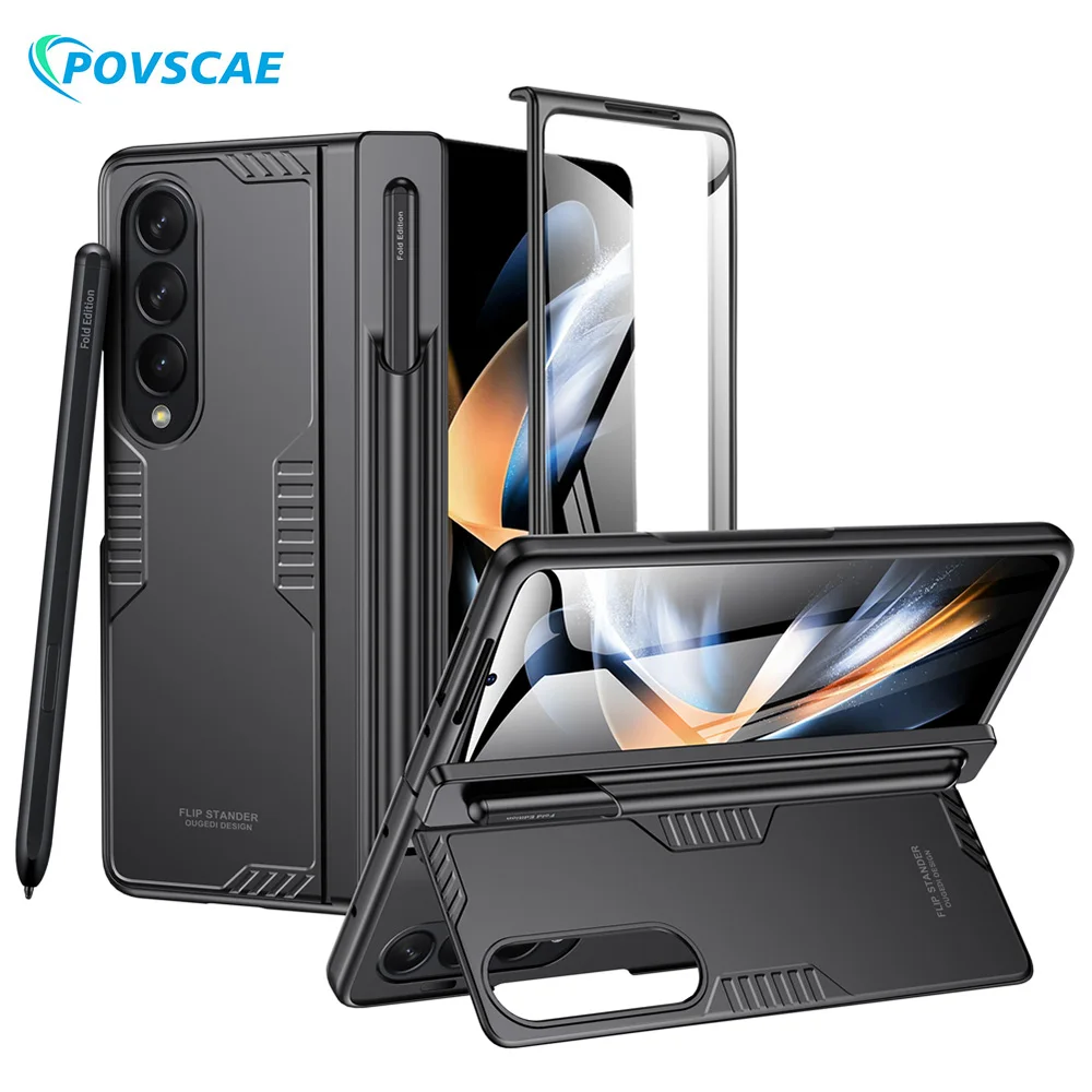 Shockproof Rugged Bumper Folding Case For Samsung Galaxy Z Fold 4 Hinge Protection Armor Case With S Pen Slot Hidden Kickstand