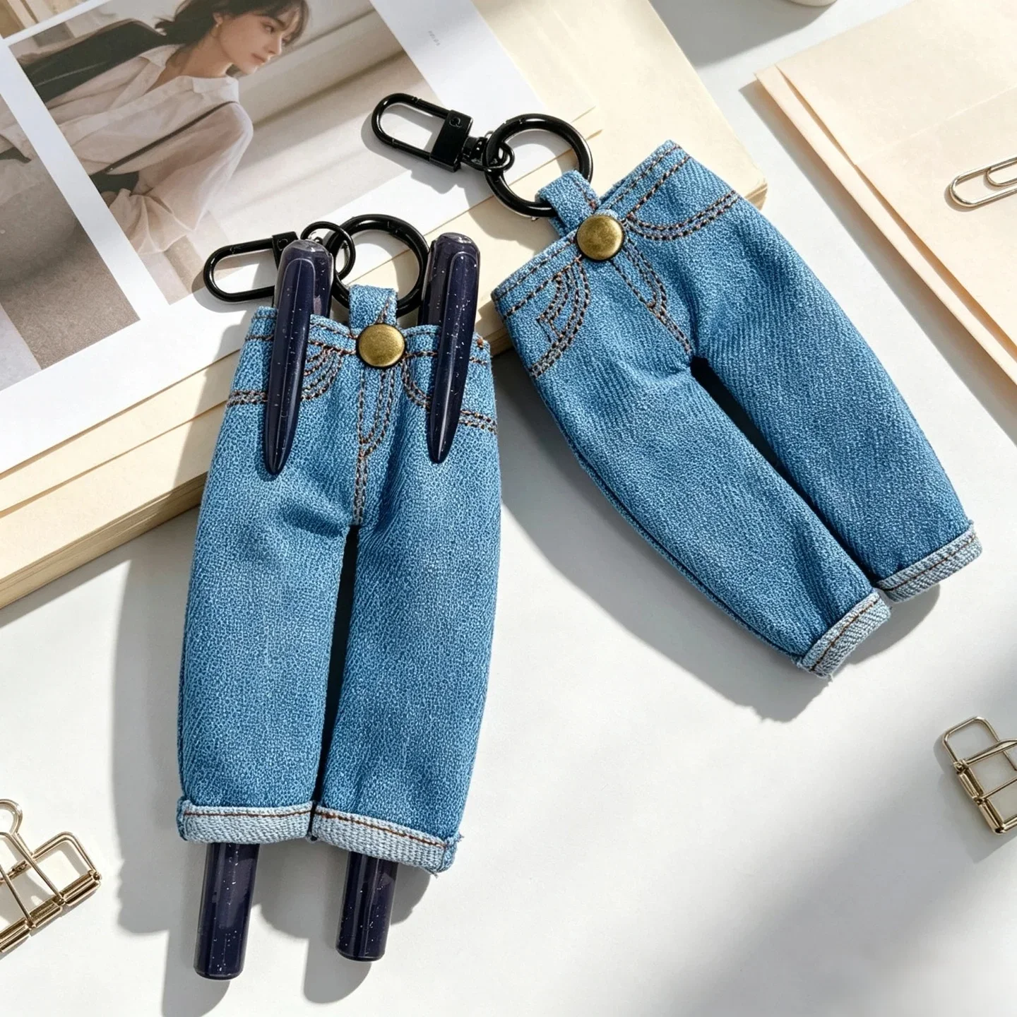 Mini Denim Pen Holder - Vintage Jeans Pencil Case, Creative Journal Accessory & Quirky Gift,Retro Denim Pen Loop,Funny Bag Charm
