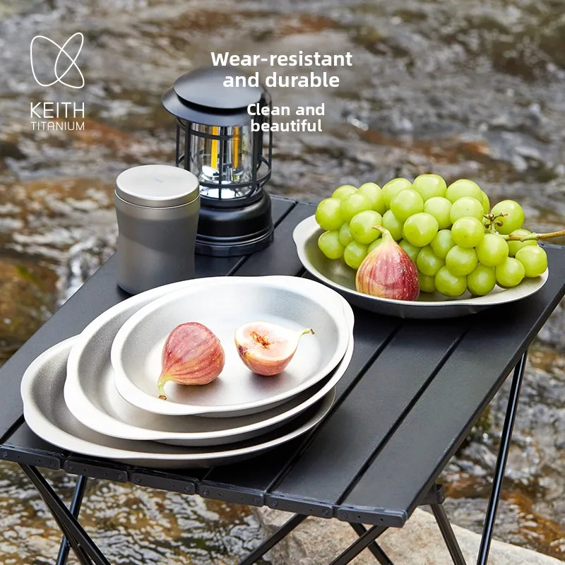 Keith Pure Titanium Plate - Seamless 2.0mm Grade 1 Titanium Dish Camping & Kitchen Dining Plate Non-Toxic Easy Clean Stackable