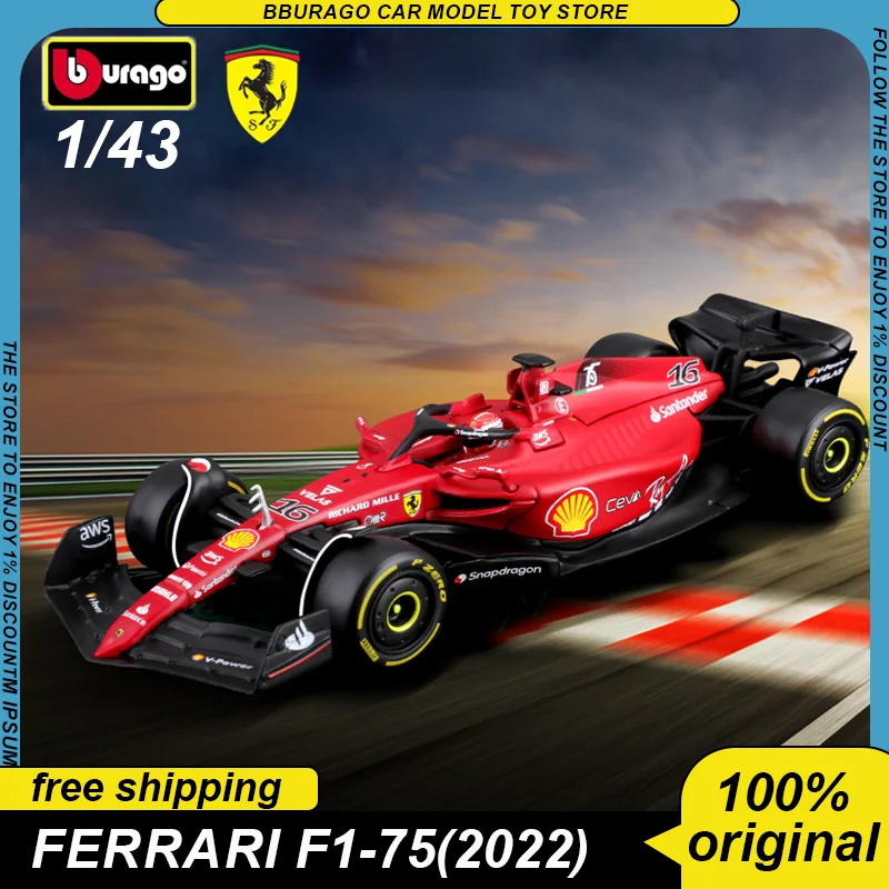 Bburago 2022 1:43 F1 Ferrari F1-75  #16 #55 F1 Car Diecast Model Formula Racing Hardbound Edition Alloy Luxury Vehicle Toy Gift