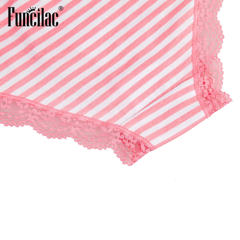 Underwear Women Cotton Ladies Panties Sexy Lace Striped Briefs Simple Pink Calcinha Plus Size Lingerie  3 pcs/set