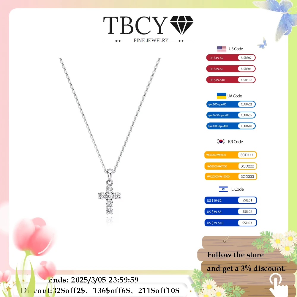 Tbcyd-女性用モアッサナイトクロスペンダント,18kホワイトゴールドメッキs925,ファインジュエリー,ウェディングチェーン