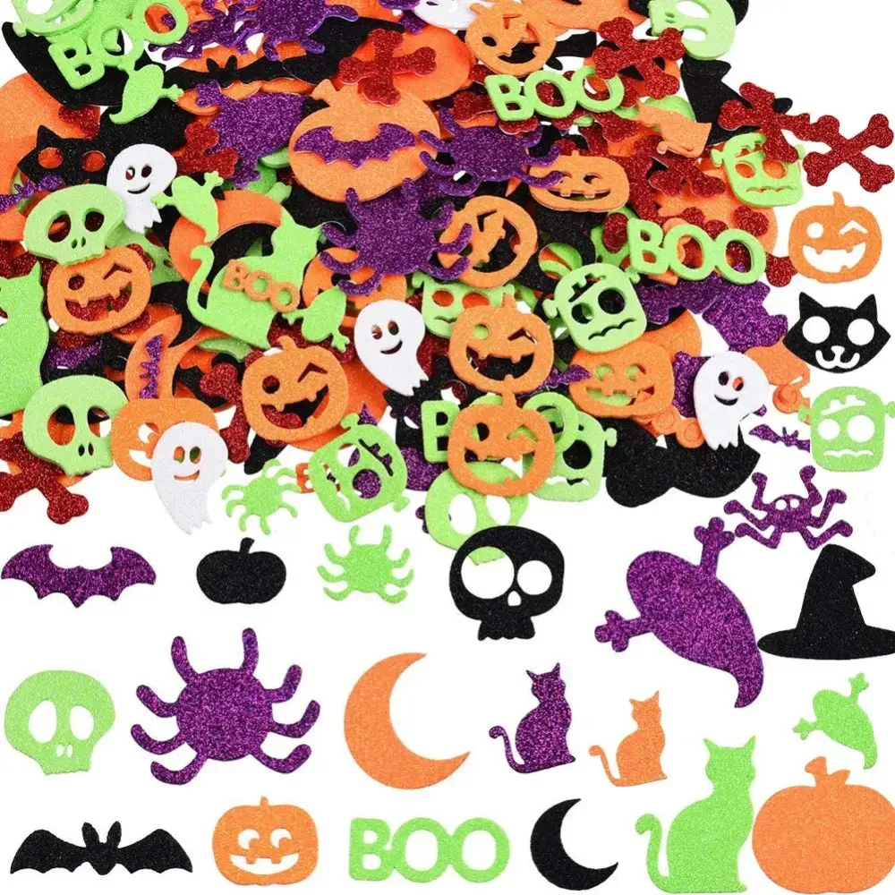 50-500Pcs DIY Foam Glitter Stickers Self-adhesive Pumpkin Witch Hat for Halloween Carnival Prank Ghost Festival Party Decoration