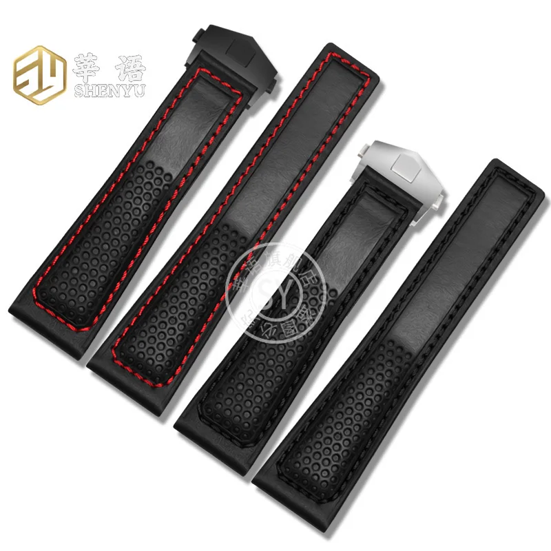 Shenyu The first layer of cowhide strap For TAG Heuer Watch Band CARRERA F1 FORMULA 1 MONACO series Replacement Watchband 22mm