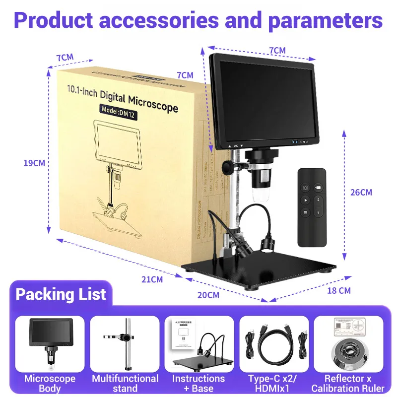 مجهر Mustool DM1210 مع شاشة IPS LCD عالية الدقة مقاس 1.1 بوصة، ضوء LED قابل للتعديل، تصوير عالي الجودة وCMO