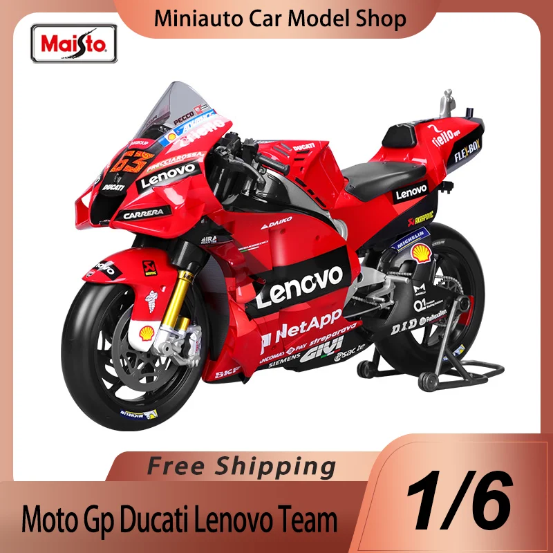 In Stock Maisto 1:6 2022 Moto Gp Ducati Lenovo Team #63 Large Scale Alloy Miniature Diecast Model Motorcycle Toys Moto Car Gift