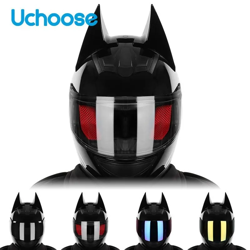 Bat Horn Motorcycle Full Helmet Off-road Scooter Personality Helmet Casque Demon Horns Helm Eye-catching Cool Knight Equipment