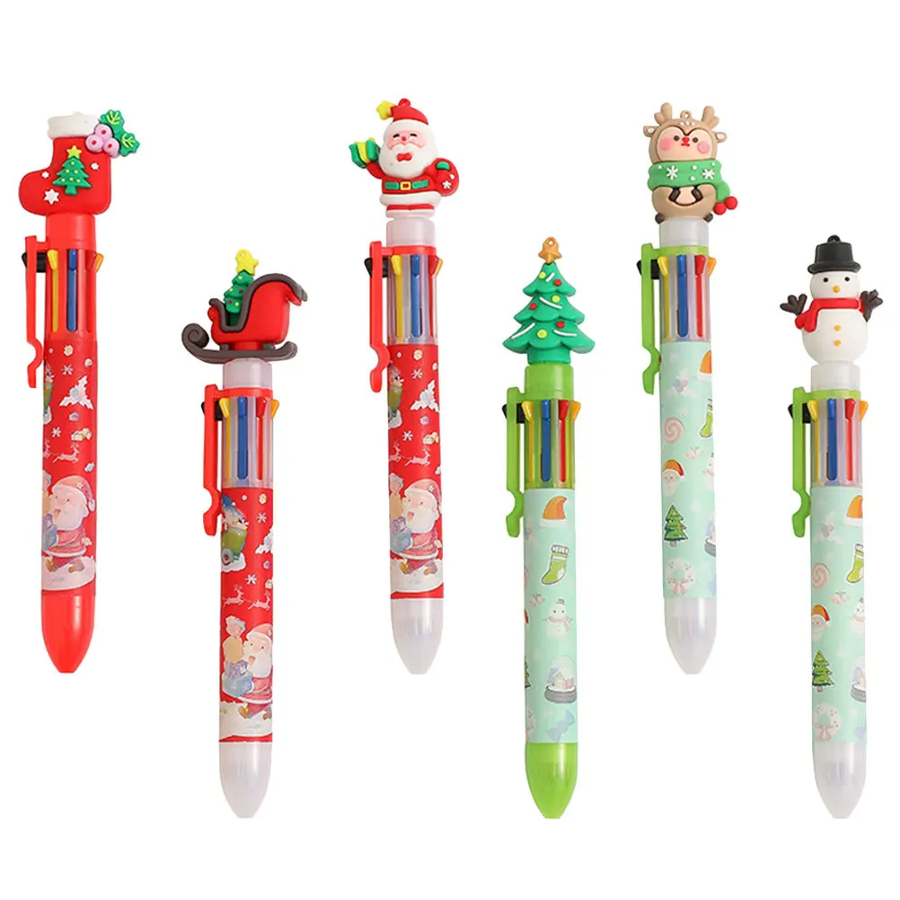 

6Pcs Lovely Christmas Ballpoint Pens Unique Design with Santa Reindeer Snowman Fun Pens for Kids Holiday Party Favors