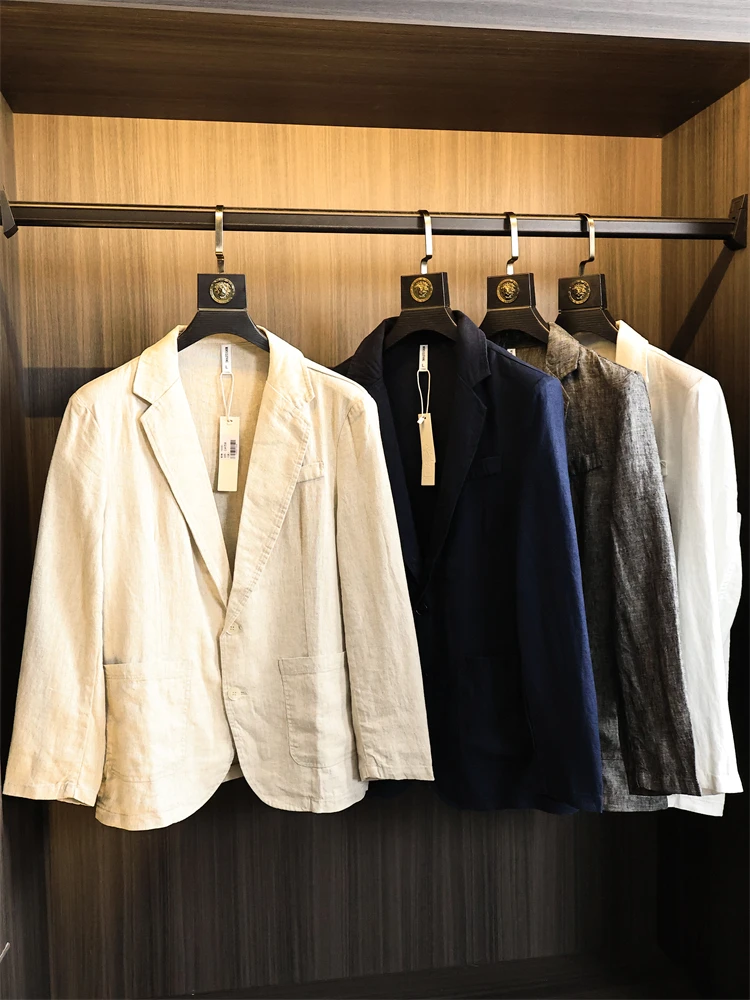 

High-End Linen Suit for Men Casual Commute Breathable Flat Collar Busin Casual Jaet Stand Fit Faion Urban Sle