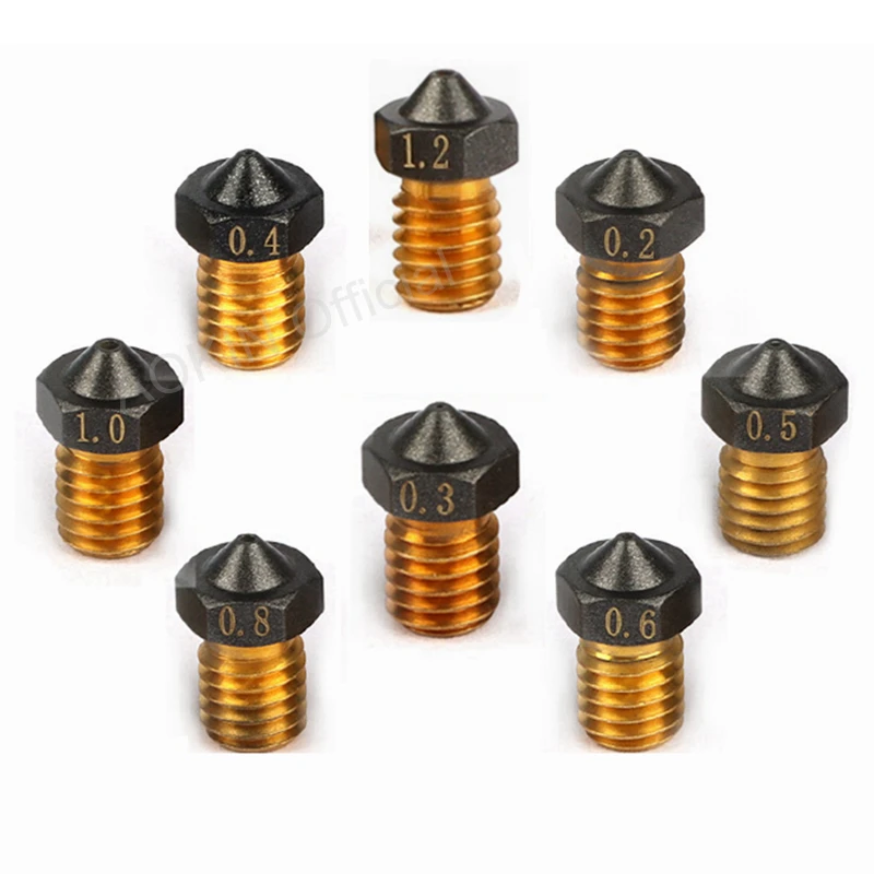 

5Pcs E3D V6 Nozzle PTFE Coated Brass 0.2/0.3/0.4/0.5/0.6/0.8/1.0/1.2mm Non-stick Nozzle For 1.75mm Ender3 Pro CR10/S Hotend