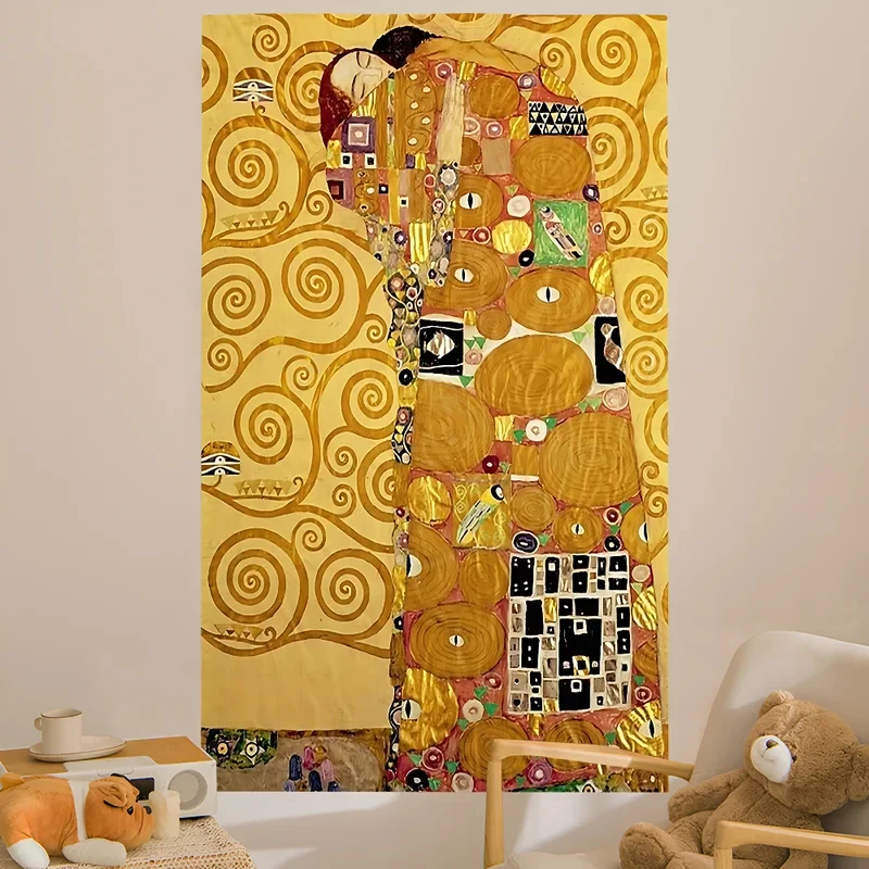 VIKAMA Klimt The Embrace Tapestry, Famous Painting Art Print Wall Hanging for Bedroom Dorm Living Room Home Decor