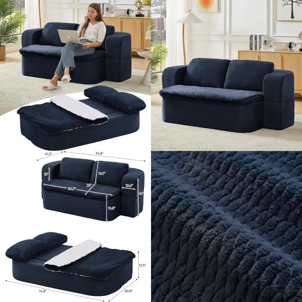 Диван-кровать-футон из пены с эффектом памяти, полноразмерный, раскладной, одеяло из искусственного меха в комплекте, удобный напольный диван-кровать