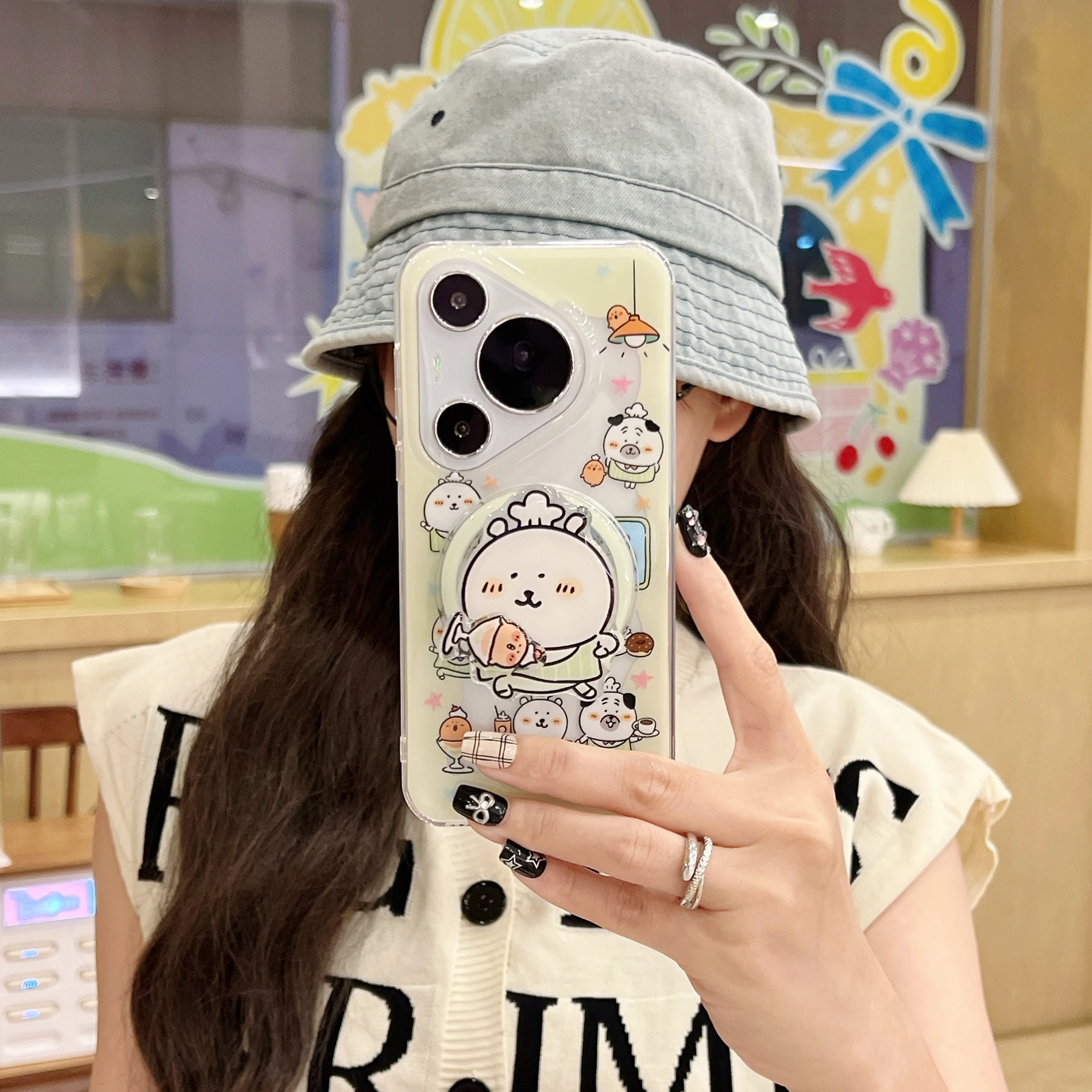 

Двойной чехол для телефона с магнитной подставкой IMD Cartoon Little Bear Pastry Chef для Huawei P 80 70 Mate 70 60, задняя крышка