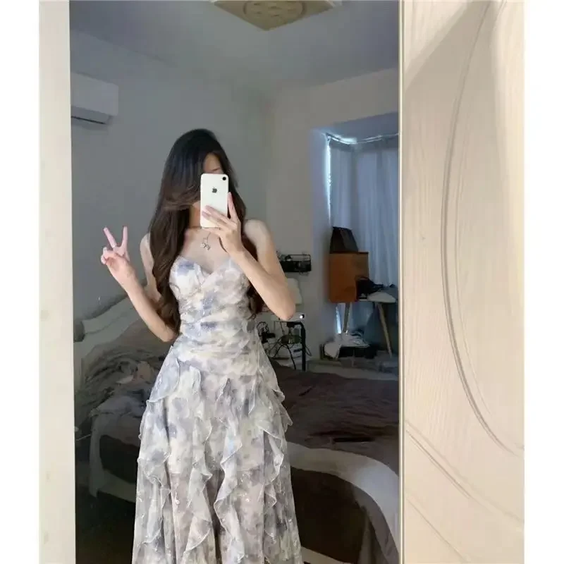 فستان أنيق من Pure Desire بدون أكمام للنساء صيفي برقبة على شكل حرف V وخصر مناسب بنمط حار بدون أكمام