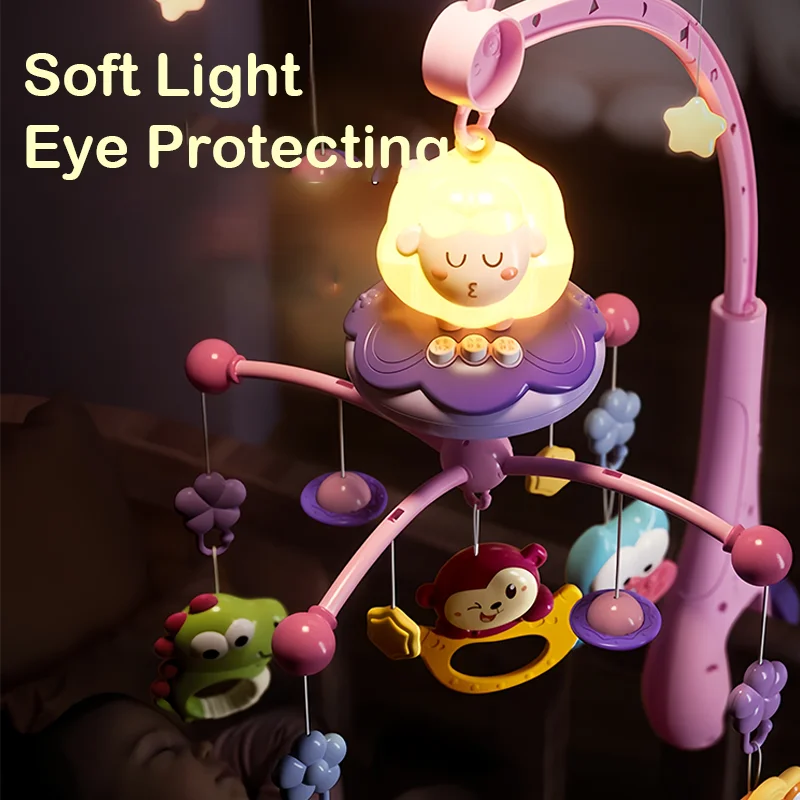 360 °   โมบายดนตรีรูปแกะสำหรับเตียงเด็ก หมุนได้ พร้อมไฟอ่อน ของเล่นติดเตียงเด็ก ปรับความเร็วได้สี่ระดับ ของขวัญสำหรับเด็กแรกเกิด