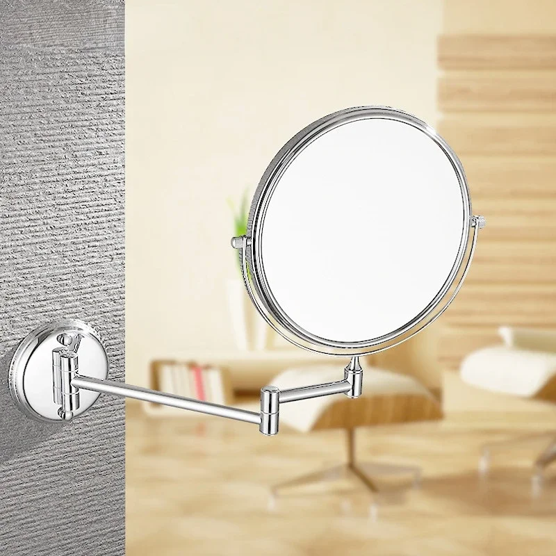 Electroplated Wall Mounted Folding Bathroom 6/8 Inch Magnifying Round Mirrors