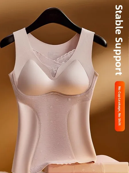 Sexy Red V-Ne Inteated Cup Pad No Bra Skin-friendly Slimming Warm Vest Women's Inner Wear Casual High Elastici Materni