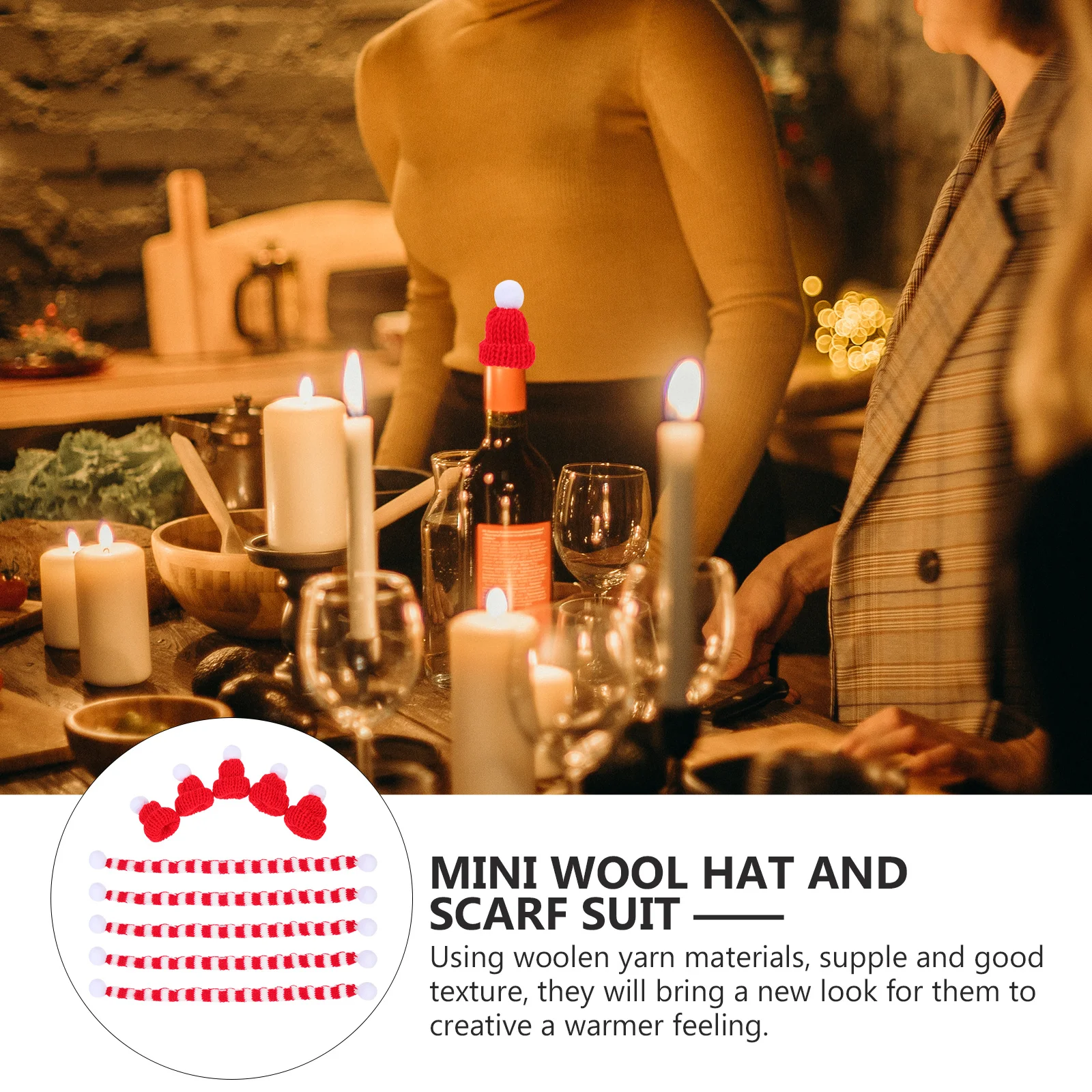 

5Sets Christmas Wine Bottle Mini Scarves Hats Woolen Yarn Xmas Party Decoration Ornaments Christmas Wine Bottle Scarf