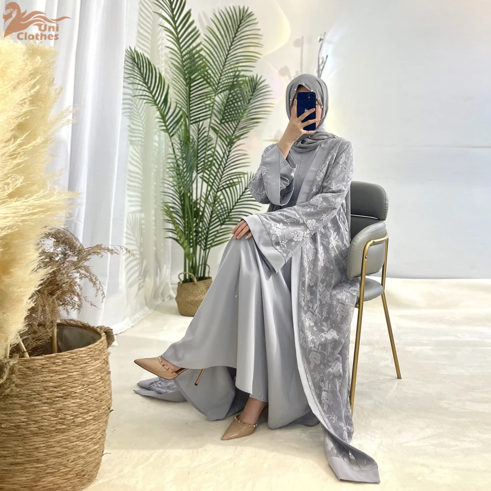 

Women Eid Muslim Abaya Kaftan Islam Arab Long Robe Vestidos Morocco Flowers Abayas Loose Traditional Long Robe Solid Color