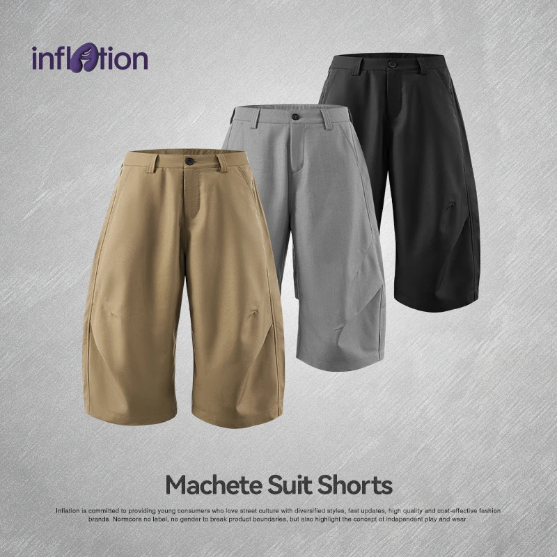 

INFLATION Men's Curved Hem Suit Shorts 2025 SS Cleanfit Streetwear Cargo Pants Workwear Casual Trousers