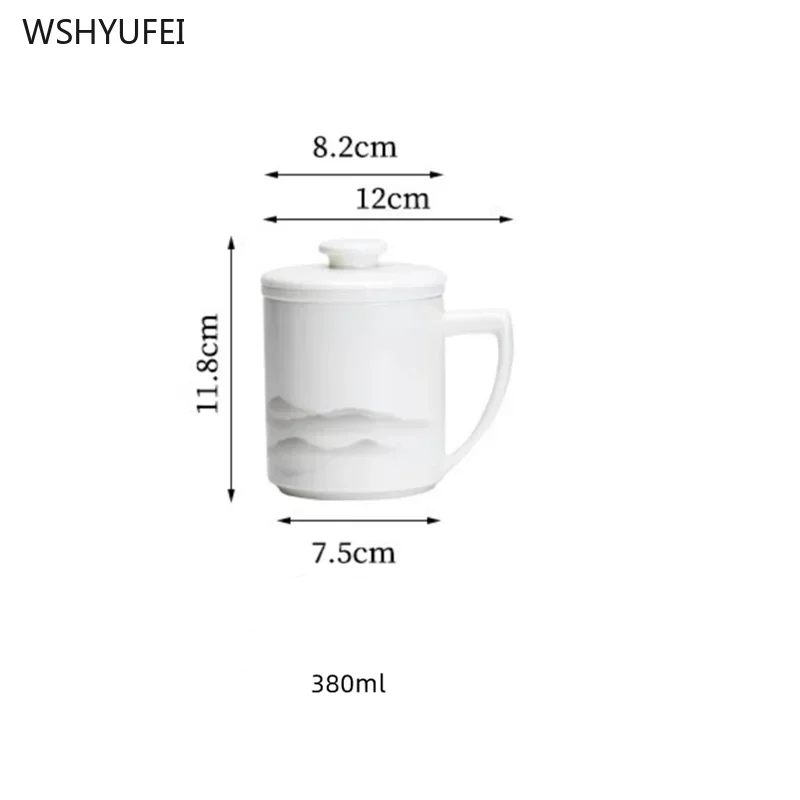 1pcs White porcelain cup Ceramic sheep fat jade tea cup Tea separation cup Office covered filter teacup 380ml