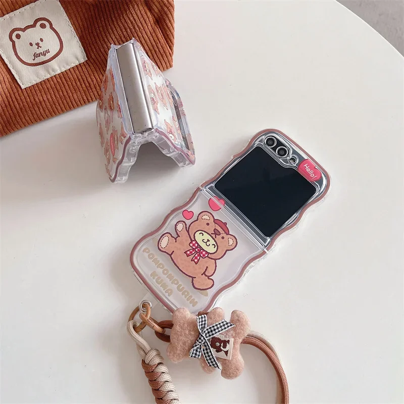 Capa de telefone de urso marrom dos desenhos animados, capa protetora, tampa traseira para Samsung Galaxy Z Flip, 6, 5, 4, 3, ZFlip3, ZFlip4, ZFlip5, ZFlip6