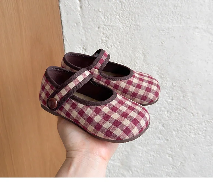 JGSHOWKITO Kleinkind Mädchen Schuhe Retro Karierte Ballerinas 2026 Neue Herbst Niedliche Kinder Weiche Schuhe Klassische Prinzessin Party Hochzeit Schuhe – Detail 2
