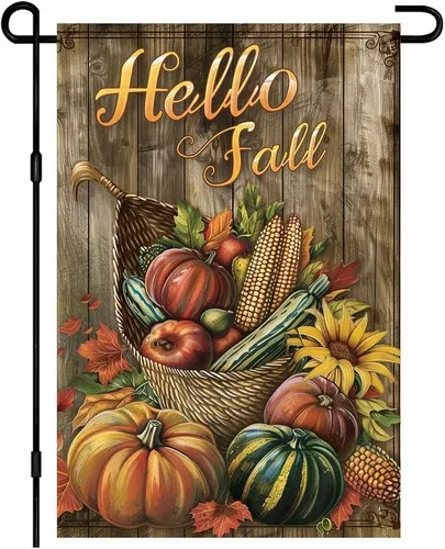 Hello Fall Harvest Basket Garden Flag Double Sided Flag Autumn, 12x18 Inch XXQ