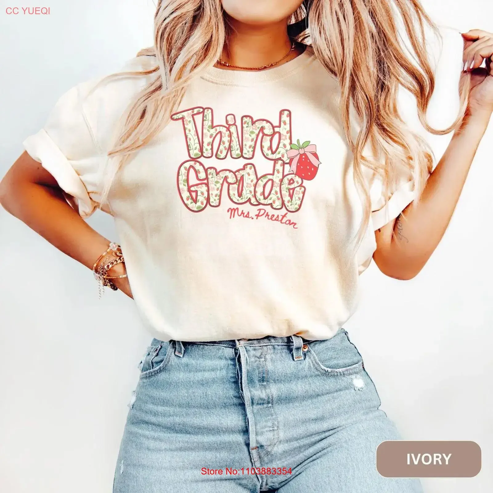 T-shirt personnalisé pour professeur de 3e année, collection « Troisième Équipe pour les Enseignants », vêtements de créateur vintage lavés pour l'appréciation des équipes