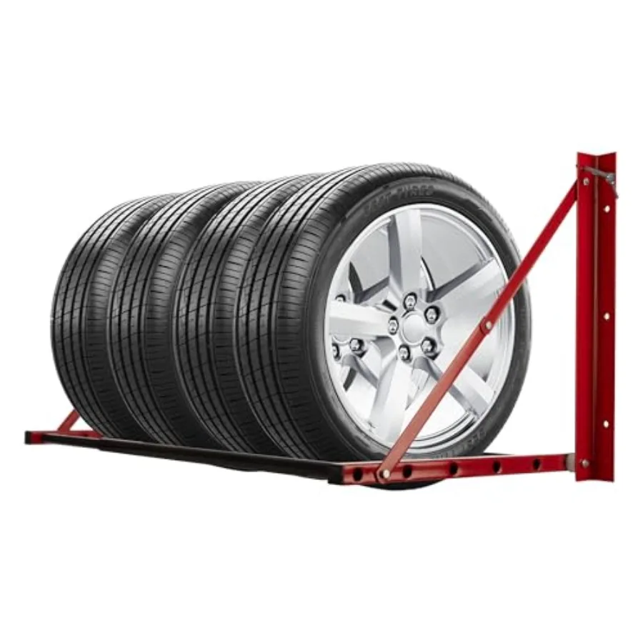 

Tire Rack - 32 to 50in Adjustable Wall Mounted Garage Shelving for Seasonal Tires - Heavy Duty Steel - Black - 300lb Capacity -