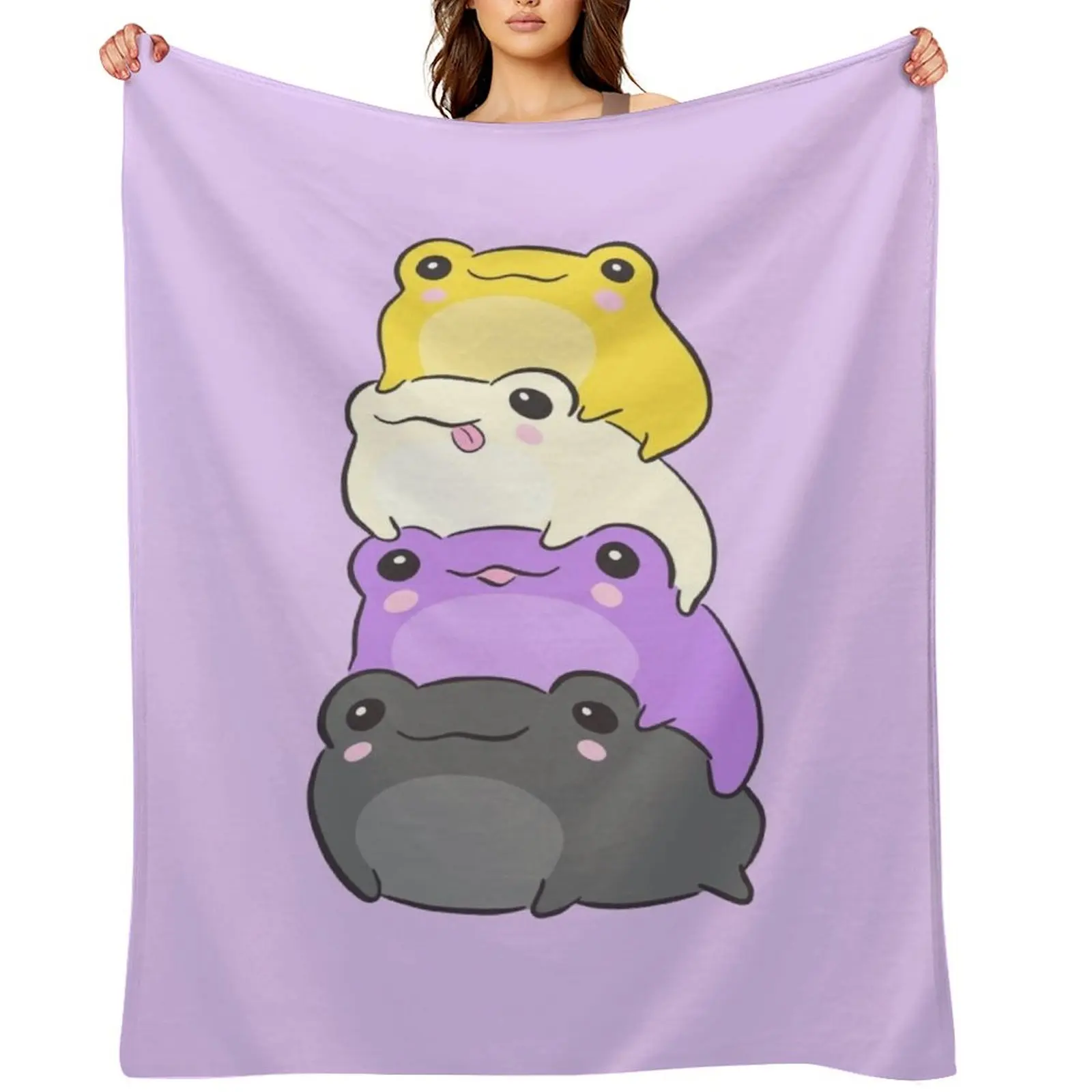 

Nonbinary Pride Frog - Cute Kawaii Aesthetic Frog - Subtle Non-Binary Enby NB Pride Flag Colors Frog Pile Throw Blanket