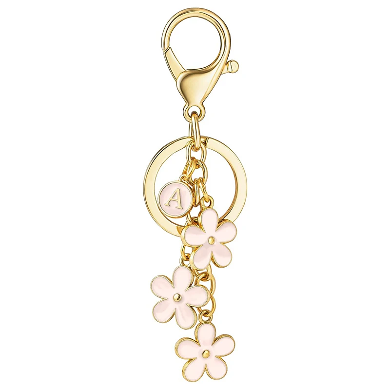 Doce iniciais chaveiro esmalte rosa flor de ameixa charme bonito chaveiro simples bolsa feminina acessórios para amigos presentes diários