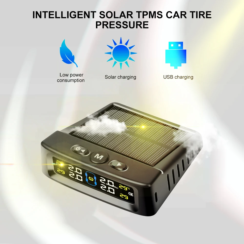 Solar Power TPMS Car Tire Pressure Alarm Monitor Intelligent Auto Security Alarm Digital Tyre Pressure Temperature Warning