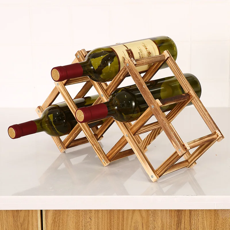 Porte-bouteilles de vin en bois T1, créatif, pratique, pliable, décoratif, armoire, présentoir à vin rouge, supports de rangement