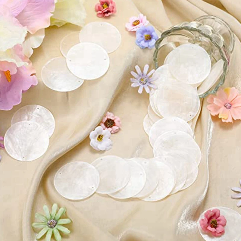 120 шт. круглых естественные ракушки Capiz Sea Shells 2-дюймовые ореховые патроны для ремесла с 2 отверстиями