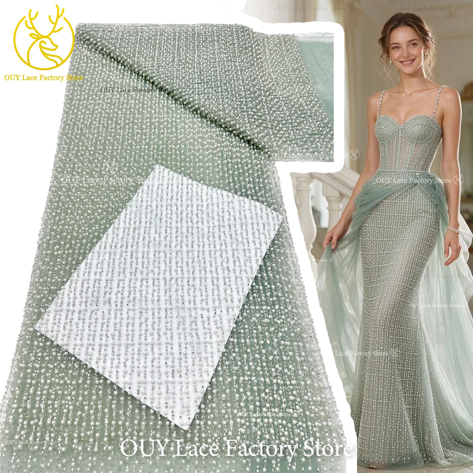 African Beaded Sequins Lace Fabric, High Quality Nigerian French Tulle Mesh Lace for Nigerian Wedding & Banquet Gown Sewing