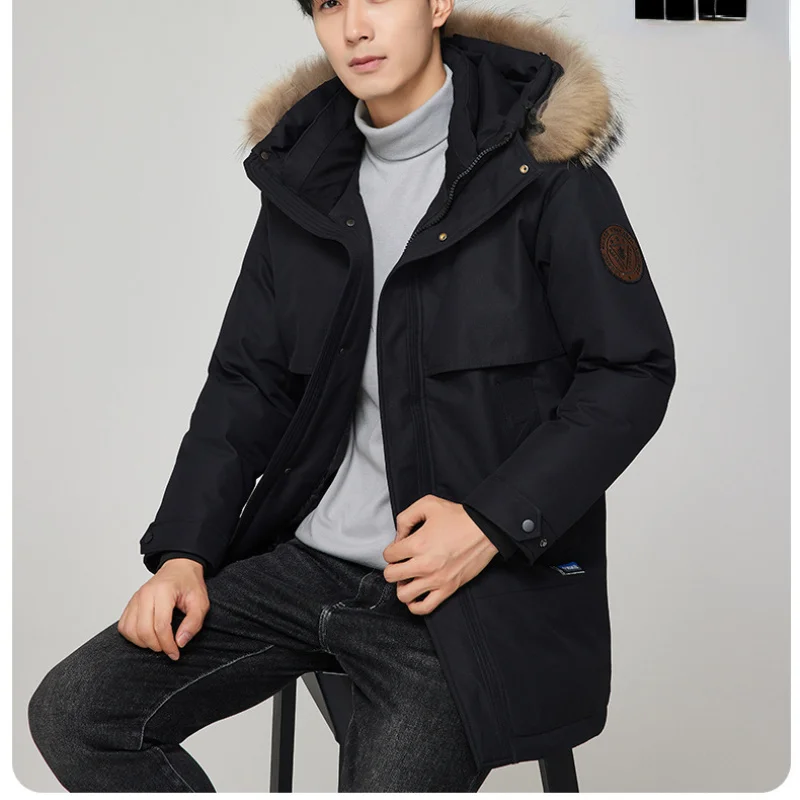 

Men's Winter Jackets 90% White Duck Down Coat Hooded Raccoon Fur Collar Casual Mid-length Puffer Jacket Parkas Chaqueta