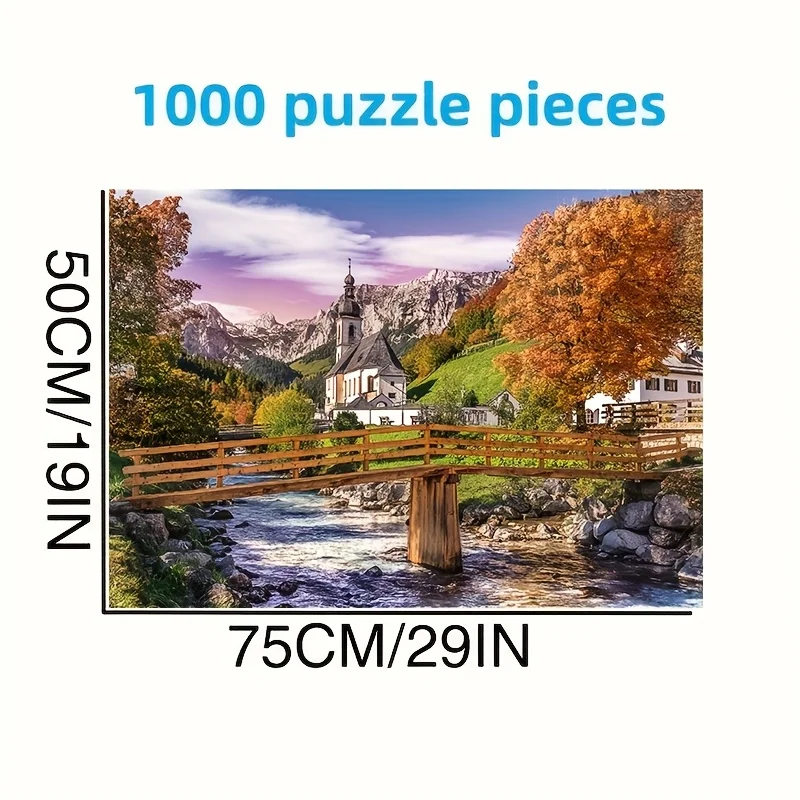 จิ๊กซอว์บาวาเรียนฤดูใบไม้ร่วง 1,000 ชิ้น - ทิวทัศน์เยอรมันพร้อมบ้าน สะพาน และปราสาท - ขอบต่อกันแน่น แข็งแรง สีสันสดใส - Ch