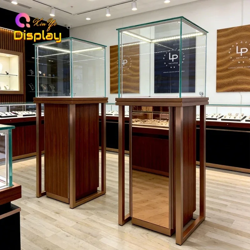 custom.XINYI Jewelry Showcase Stainless Steel Frame Glass Back LED Lighting Customizable Dimensions Eco-Friendly Retail Ma