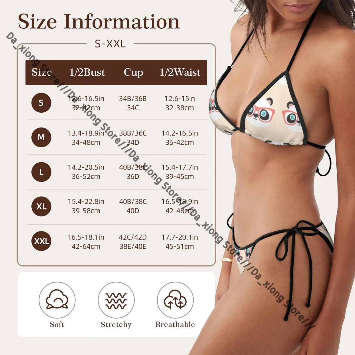 ผู้หญิงสองชิ้นชุดว่ายน้ําน่ารัก Panda Face รูปแบบชุดว่ายน้ําสตรีชุดบิกินี่เซ็กซี่บิกินี่ต่ําเอว Bathsuit