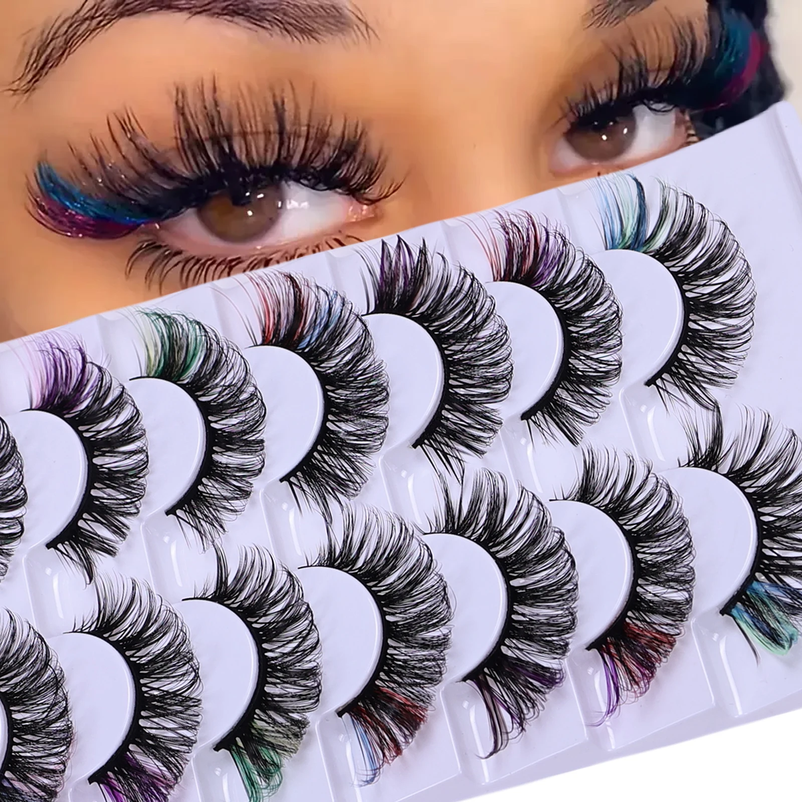 カラーつけまつげ7ペア、目尻のカラーアイラッシュDカール、ステージメイクに最適