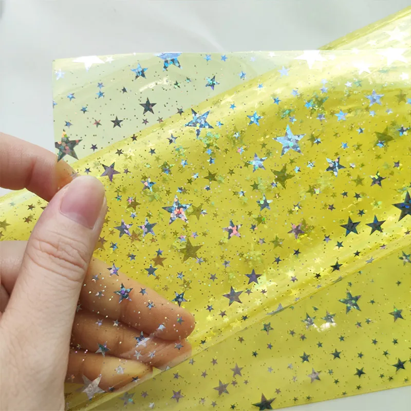 Ranbow Star Jelly Clear PVC Fabric Faux Leather Vinyl Film for Sewing Bag Bow Earrings DIY Material 0.3MM Leatherette 30*135CM