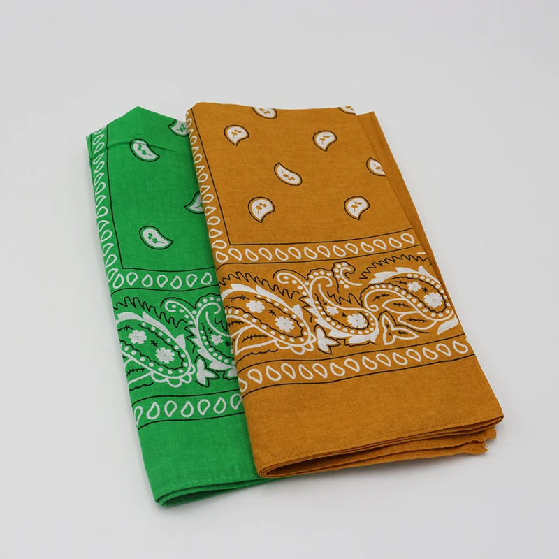 Earthy Color Green Yellow Paisley Headscarves Cotton Bandana For Women Girl Men Heawear Hair Bands