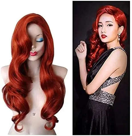 Parrucca da donna Cosplay di Halloween rossa in rame ondulato lungo di coniglio Jessica parrucca rossa sirenetta principessa Ariel