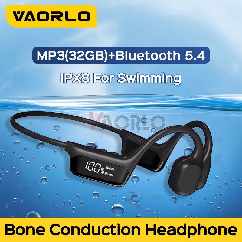 VAORLO Bone Conduction Earphones Bluetooth Wireless IPX8 Waterproof Swimming MP3 Player Hifi Stereo Headphone With Mic Headset