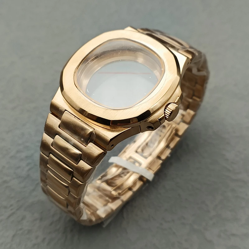 41mm NH35 Case Dial Hands Rose Gold Stainless Steel Watchband for Nautilus NH35 NH36 Movement Transparent Back Repair Replace